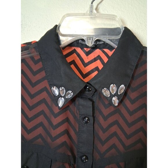 Dinamit Golden Jeans Sheer Blouse Boho Glam Retro Y2K Black Orange Sz 1X Women's - Picture 2 of 6